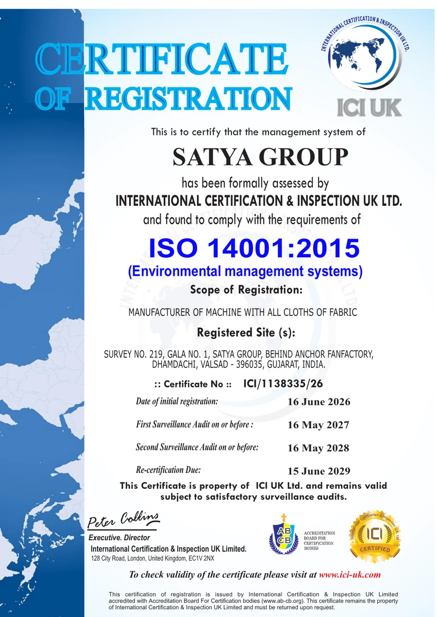 Satya Group ISO 14001:2015 environmental management system certificate