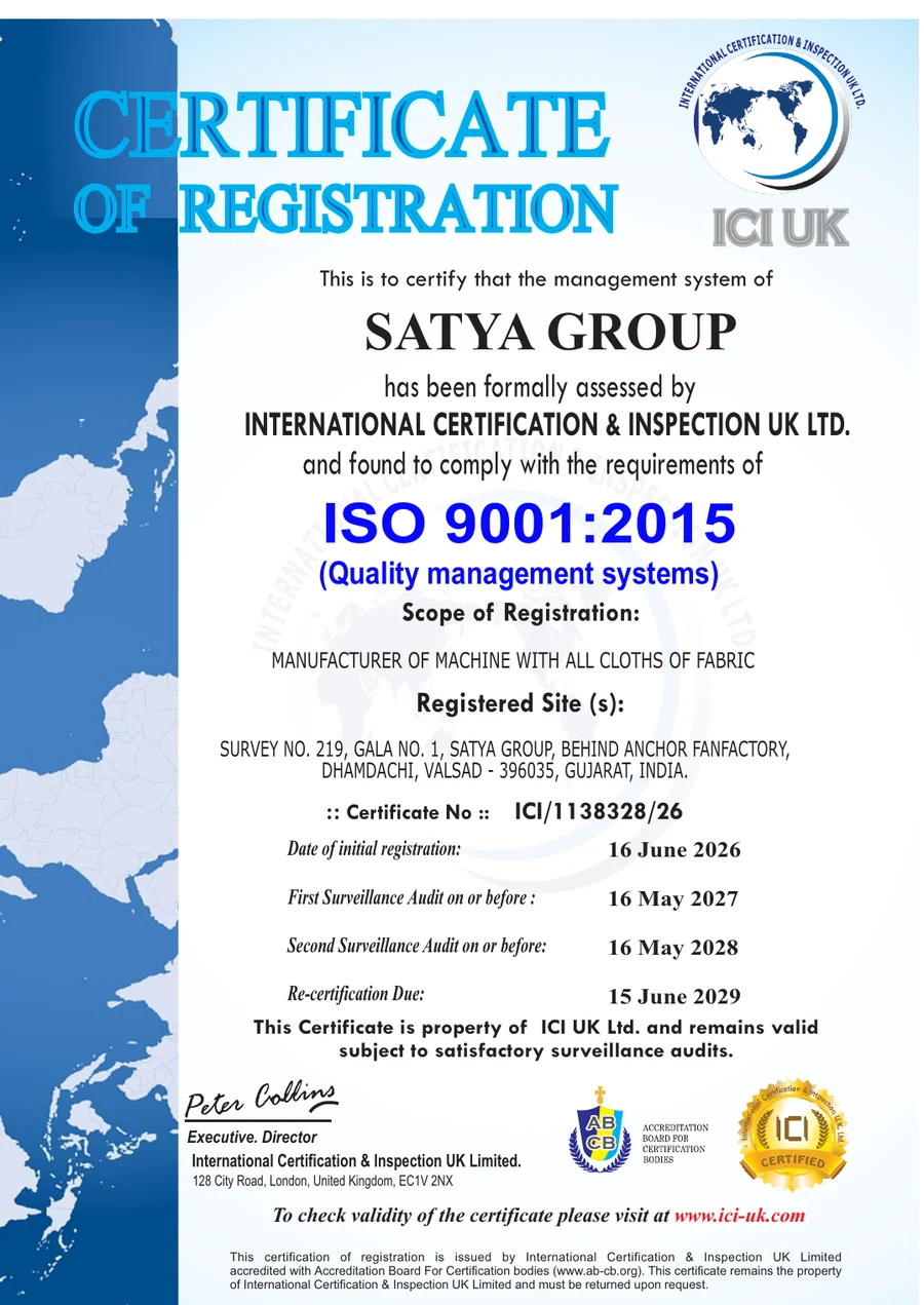 Satya Group ISO 9001:2015 quality management system certificate